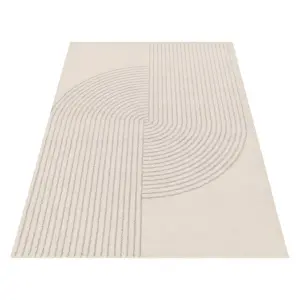 Cream Arch Abstract Modern Easy to Clean Rug for Living Room Bedroom and Dining Room-120cm X 170cm