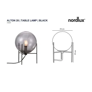 Nordlux Alton Indoor Living Dining Bedroom Glass Table Lamp in Black (Diam) 20cm