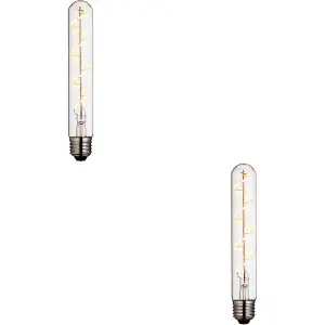 2 PACK Clear Glass 4W E27 Tubular LED Light Bulb - Dimmable Warm White - 265lm 2200k