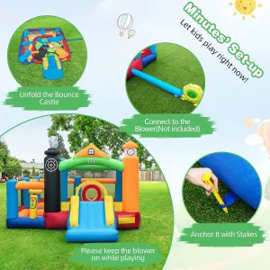 Costway Inflatable Bounce Castle Train Themed Kids Bouncer Jumping House Slide Playhouse