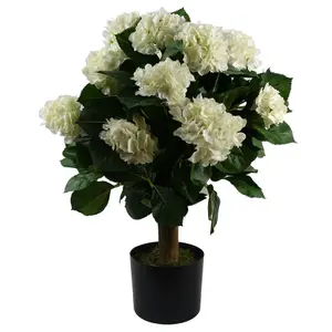 70cm Artificial White Bush Hydrangea Plant Potted