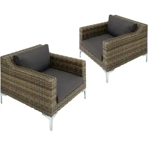 Rattan Garden Furniture Villanova - 2 armchairs, thick seat cushions - Mottled Anthracite