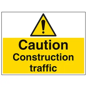 CAUTION CONSTRUCTION TRAFFIC Warning Sign - Self Adhesive 400x300mm