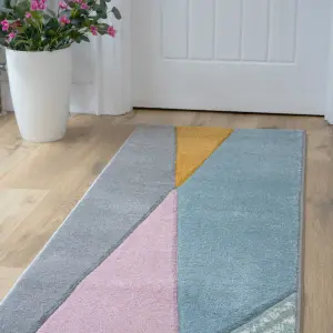 Pastel Multicolour Block Geometric Living Area Runner Rug 60x240cm