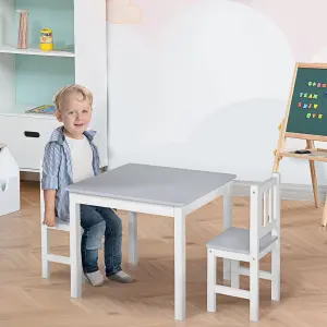 HOMCOM Kids Table and 2 Chairs Set 3 Pieces Toddler Multi-usage Desk Indoor Grey