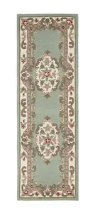 Green Traditional Wool Rug, Handmade Rug with 25mm Thickness, Green Floral Rug for Bedroom, & Living Room-60cm X 120cm