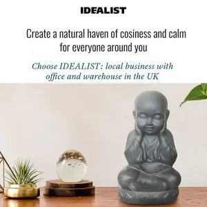 IDEALIST™ Buddha Statue 13.8 Inch Tall, Grey Reinforced Stone Sitting Baby Monk Figurine for Home and Garden L20 W17 H35 cm