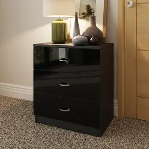 Black Gloss 3 Drawer Chest Of Drawers Bedside Table