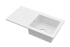 101cm Inset Counter Top Single Bowl Fireclay Ceramic Kitchen Sink with Plain Drainer in White