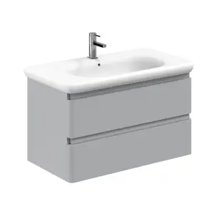 Marvel 900mm Wall Hung Bathroom Vanity Unit in Light Grey Gloss with Round Resin Basin