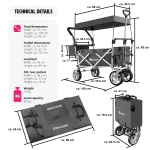 Garden Trolley Nico - foldable, with roof, telescopic handle, brake function, bag - grey