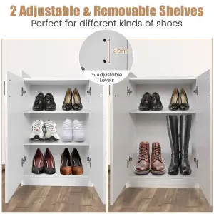 Costway Wooden Shoe Cabinet 2-Door Storage Entryway Shoes Organizer w/Adjustable Shelves