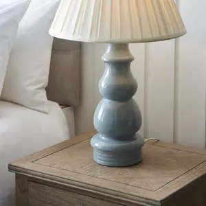 Luminosa Provence & Carla Base & Shade Table Lamp Blue Grey Glaze, Satin Nickel Plate & Cream Fabric