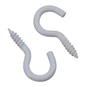 Screw Hook Fasteners Hangers White Plastic Finish 8mm Dia 25mm length 16pc