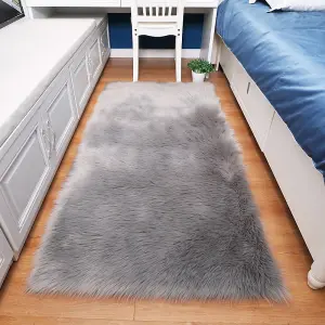 Grey Rectangle Super Soft Shaggy Longhair Area Rug Kids Room Decor Chair Sofa Cover Seat Pad 100 x 180 cm