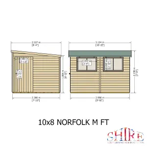 Shire Norfolk Workshop Pent Shed 10x8 Double Door 12mm Shiplap Style A