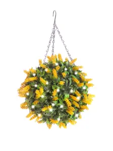 Best Artificial Pre-Lit Outdoor 28cm Yellow Lavender hanging Plastic Flower Topiary Ball