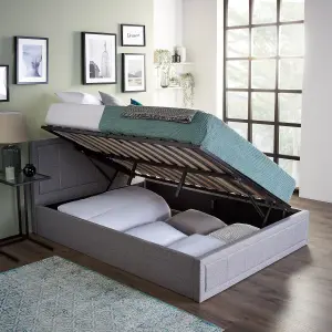 Side Lifting Grey Upholstered Double Ottoman Bed Frame