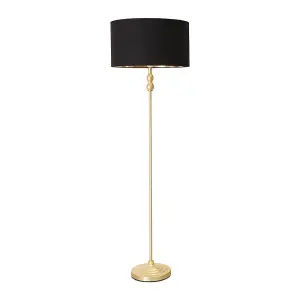 ValueLights Maggie Gold Metal Candlestick Floor Lamp with Black and Metallic Gold Lamp Shade