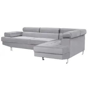 Corner Sofa NORREA Grey Velvet Left Hand