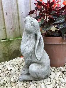 Rabbit Gazing Hare Stone Statue Outdoor British Made Bunny Rabbit Garden Ornament