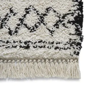 Black/White Kilim Modern Shaggy Moroccan Easy to Clean Abstract Geometric Rug For Dining Room-160cm X 230cm