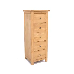 Lugo 5 Drawer Narrow Chest of Drawers Brass Knob