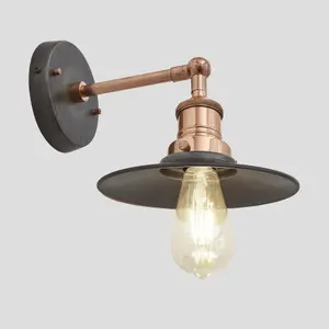 Industville Brooklyn Flat Wall Light, 8 Inch, Pewter, Copper Holder