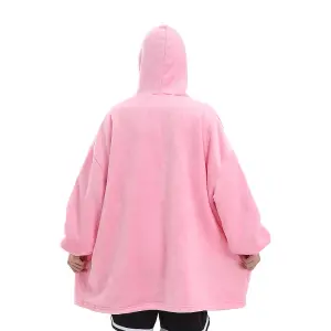 Pink Oversized Sherpa Flannel Hoodie Blanket with Front Pocket