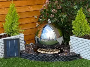 50cm Stainless Steel Sphere Modern Metal Solar Water Feature