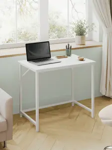 VASAGLE Computer Desk, Small Office Desk And Workstation, Work Desk For Home Office, Study, Bedroom,  Metal Frame, Maple White