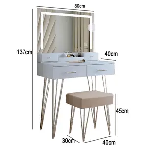 Sophia Grey Dressing Table with Touch Sensor LED Mirror