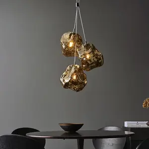 Metallic Bronze 3 Light Ceiling Pendant Modern Rock Design Hanging Light Fitting