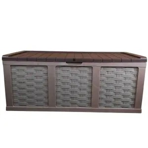 HUGE XXL 634 Litre Rattan Sit On Cushion Garden Storage Seat Decking Box In Brown