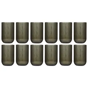 Set of 12 Vintage Luxury Grey Ribbed Tall Drinking Glass Whisky Glass Tumbers 420ml