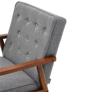 Grey Retro Modern Accent Armchair Upholstered Lounge Chair with Wooden Legs