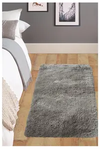 Soft Washable Collection Plain Design Shaggy Rug in Grey  SA-04