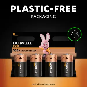 Duracell Plus 1.5V D Batteries, Pack of 4