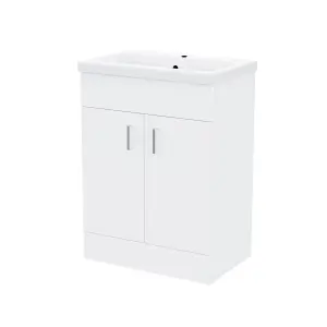 Nes Home Nanuya 600mm Freestanding White Ceramic Basin Sink Vanity MDF Unit