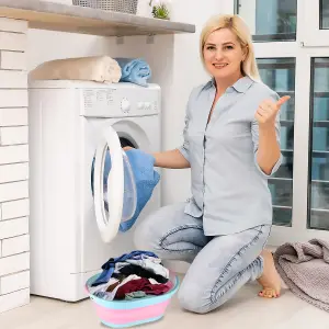 Oval Collapsible Foldable Laundry Basket Storage Organiser - Pink, 39 Litre