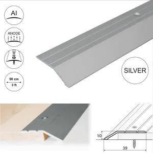 A11 900mm x 40mm 2mm Anodised Aluminium Door Threshold Ramp Profile - Silver, 0.9m