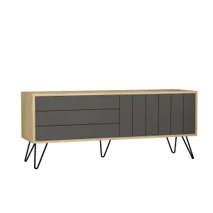 Decortie Picadilly Modern TV Unit Multimedia Centre Storage Cabinet Oak Anthracite Grey 139cm for 55" TV