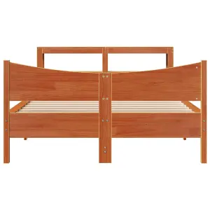 Berkfield Bed Frame with Headboard Wax Brown 140x190 cm Solid Wood Pine