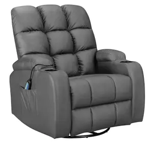 WestWood Leather Massage Recliner Chair Sofa Rocking Swivel Armchair Remote Control Grey