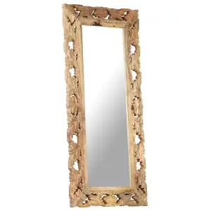 Berkfield Hand Carved Mirror Brown 110x50 cm Solid Mango Wood