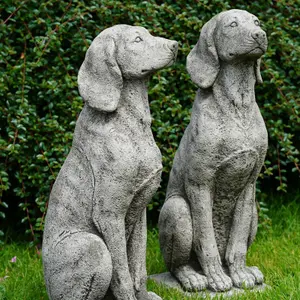 Pair of Large Hound Stone Statues Dog Animal Pointer Antique Garden Ornament British Made Sculpture