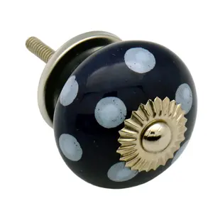 Nicola Spring - Round Ceramic Cabinet Knob - Navy & Blue Spot