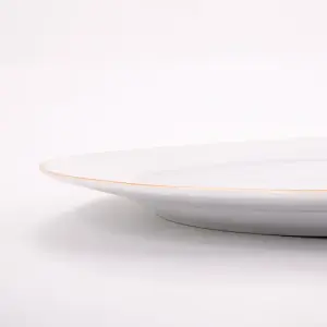 Set of 4 Durable White Ceramic Dinner Plates with Elegant Orange Rim