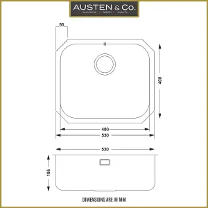 Austen & Co. Amalfi Large Stainless Steel Undermount Single Bowl Kitchen Sink, Lifetime Guarantee, Easy To Clean, Fast Delivery