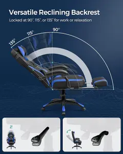 SONGMICS Gaming Chair, Office Racing Chair with Footrest, Desk Chair, Ergonomic Design, Lumbar Support,Black and Blue